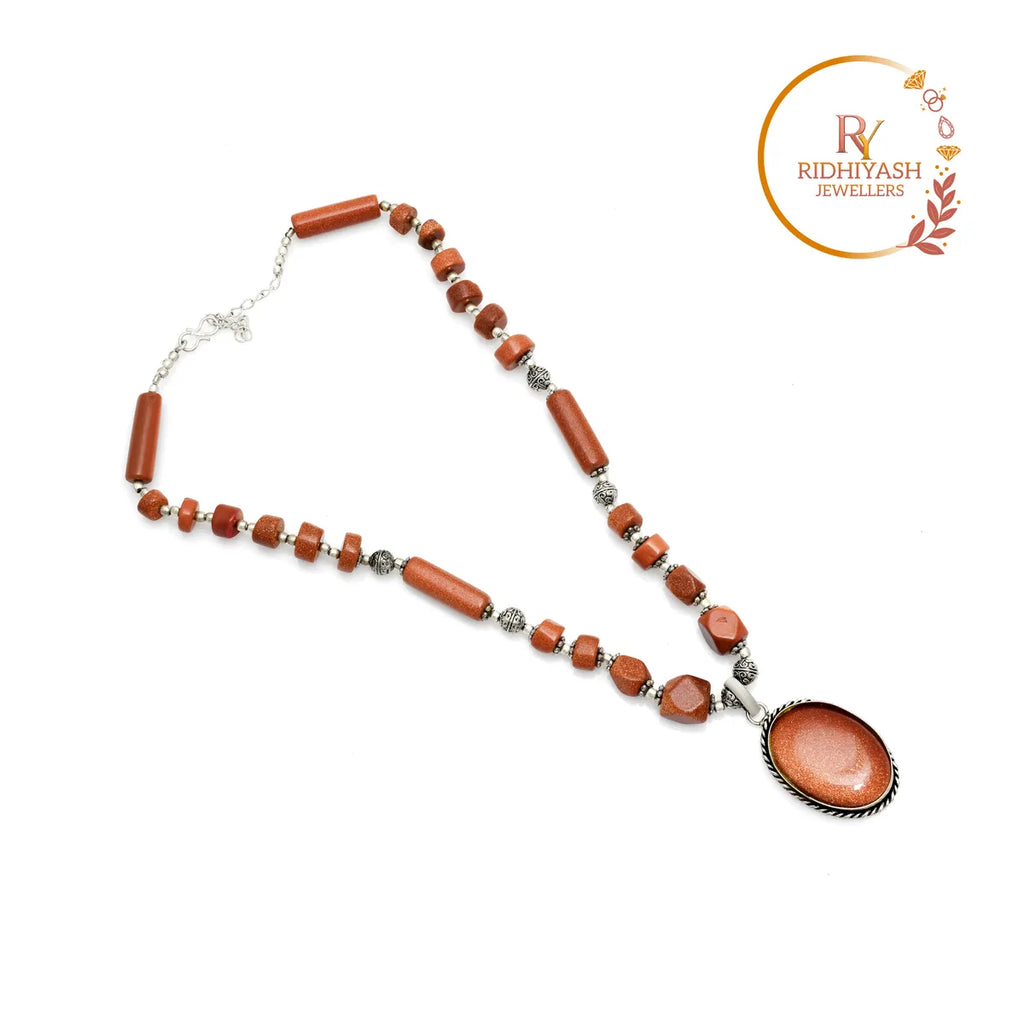 Brown Brass Sun Sitara Stone Oval Heart Shape Handmade Necklace Set With Earring for Women