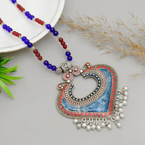 Blue Brass Heart Shape Stone Necklace for Women