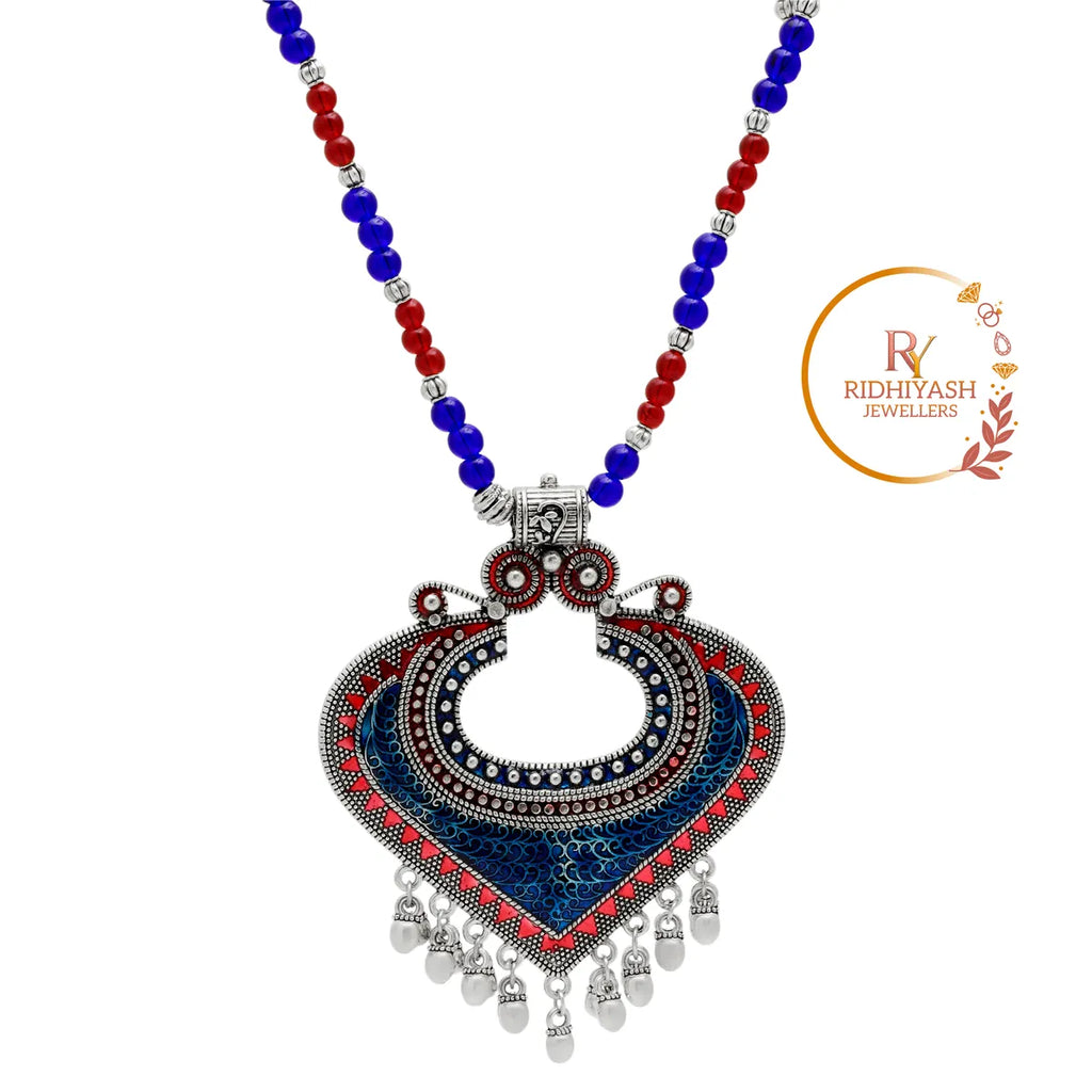 Blue Brass Heart Shape Stone Necklace for Women