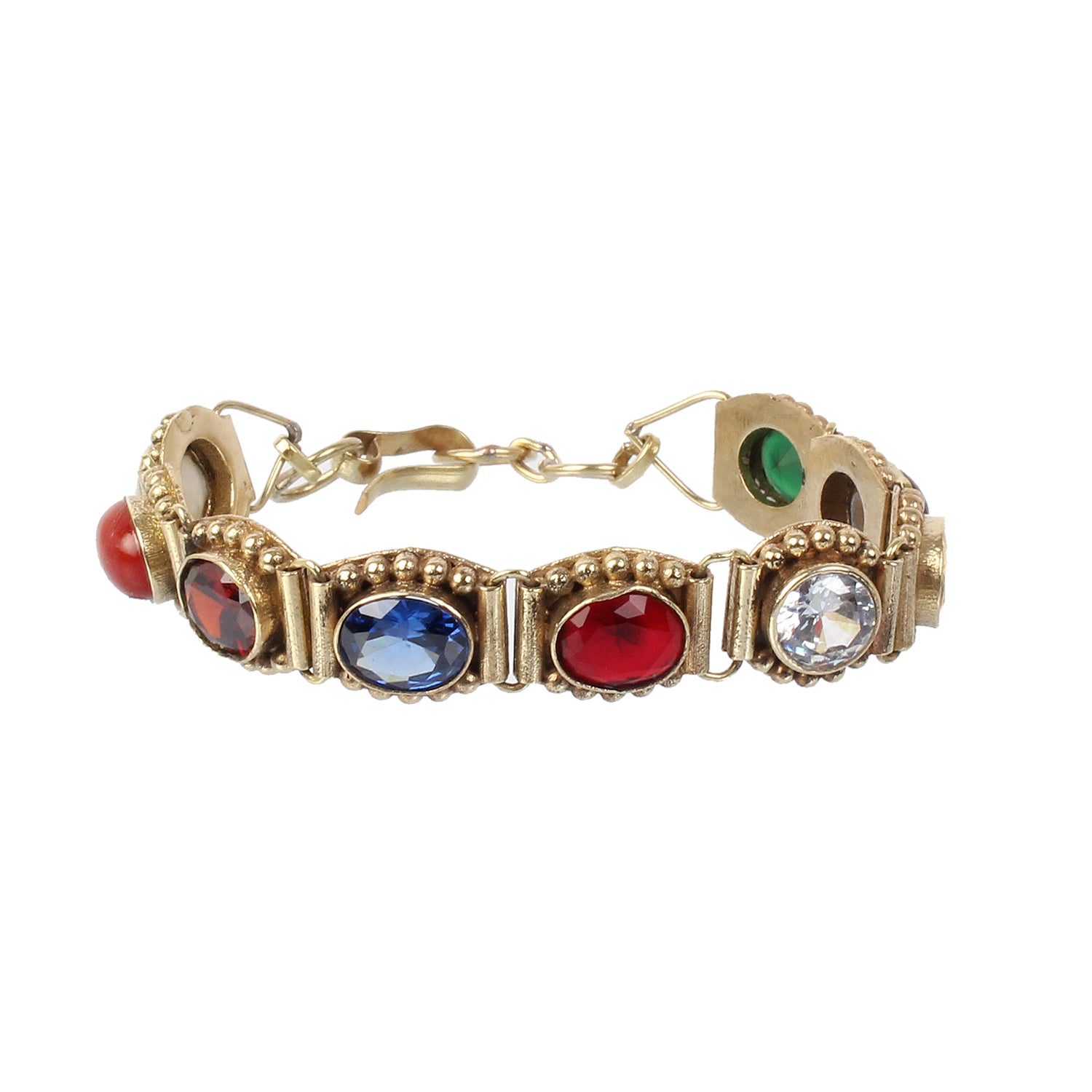 Exquisite Handcrafted Gold-Plated Original Navratna Statement Bracelet – Timeless Artisanal Elegance and Astrological Power for Divine Prosperity and Protection