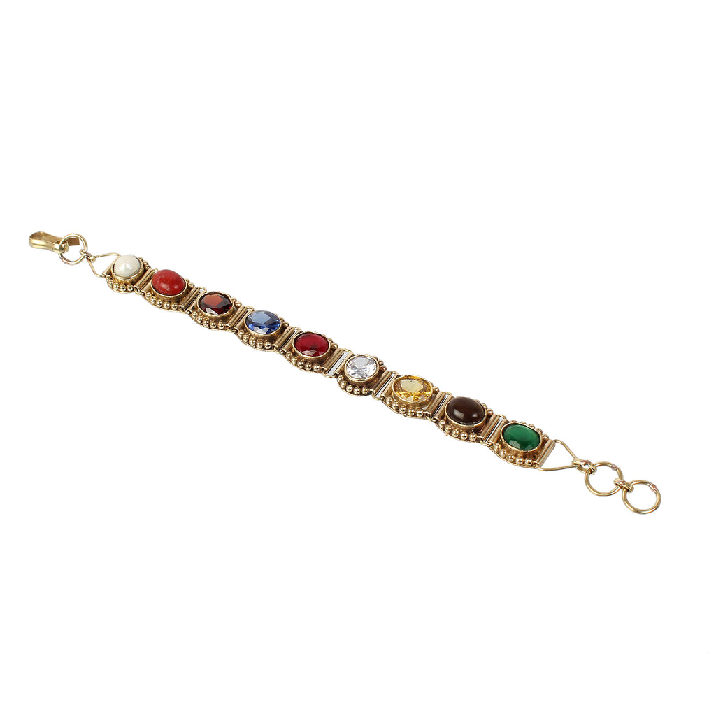 Exquisite Handcrafted Gold-Plated Original Navratna Statement Bracelet – Timeless Artisanal Elegance and Astrological Power for Divine Prosperity and Protection
