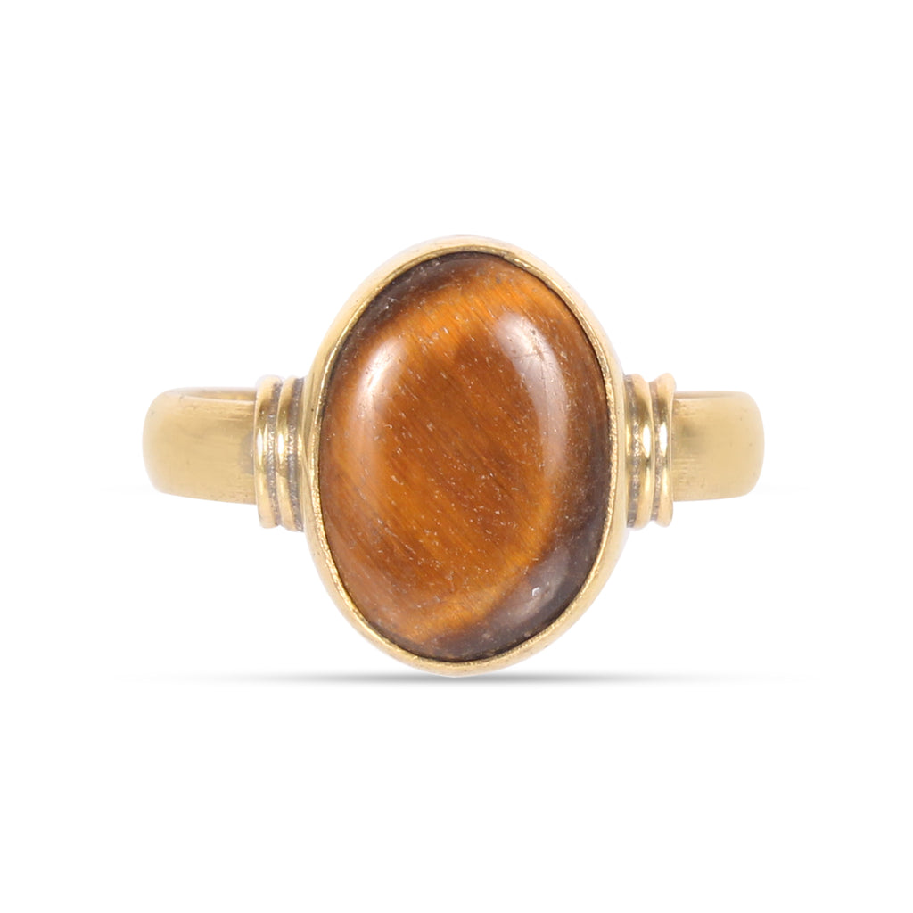 Handmade Oval Tiger’s Eye Gold-Plated Statement adjustable Ring for man and women