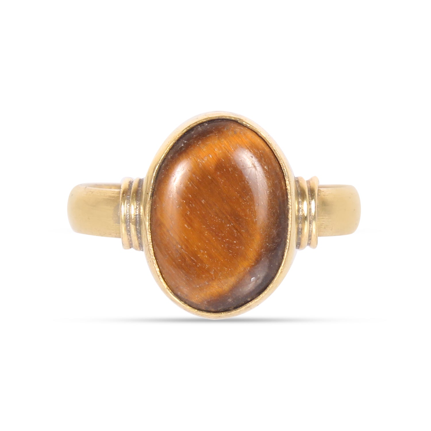 Handmade Oval Tiger’s Eye Gold-Plated Statement adjustable Ring for man and women