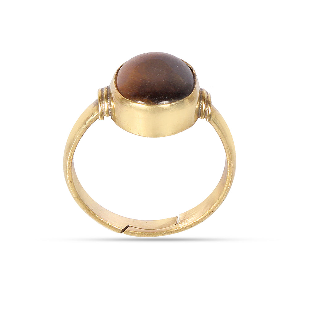 Handmade Oval Tiger’s Eye Gold-Plated Statement adjustable Ring for man and women