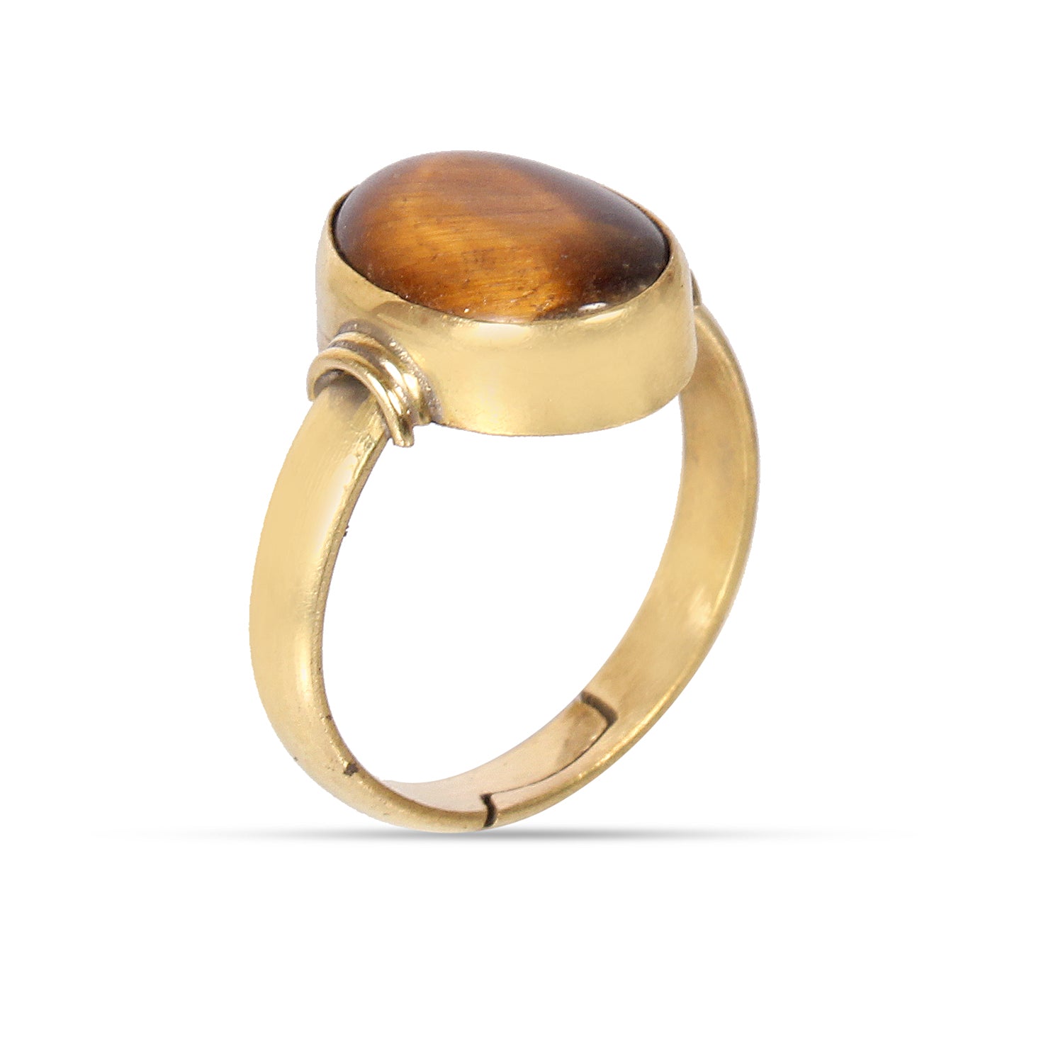 Handmade Oval Tiger’s Eye Gold-Plated Statement adjustable Ring for man and women