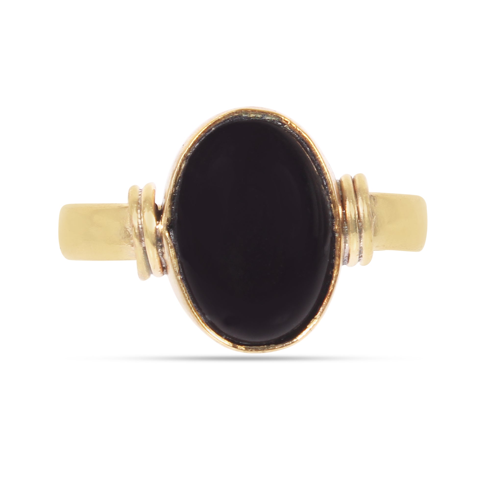 Handmade Gold-Plated Black Sulemani Hakik Stone Oval Black Onyx Agate Statement Ring Astrological Birthstone Jewelry Adjustable Size for man and women
