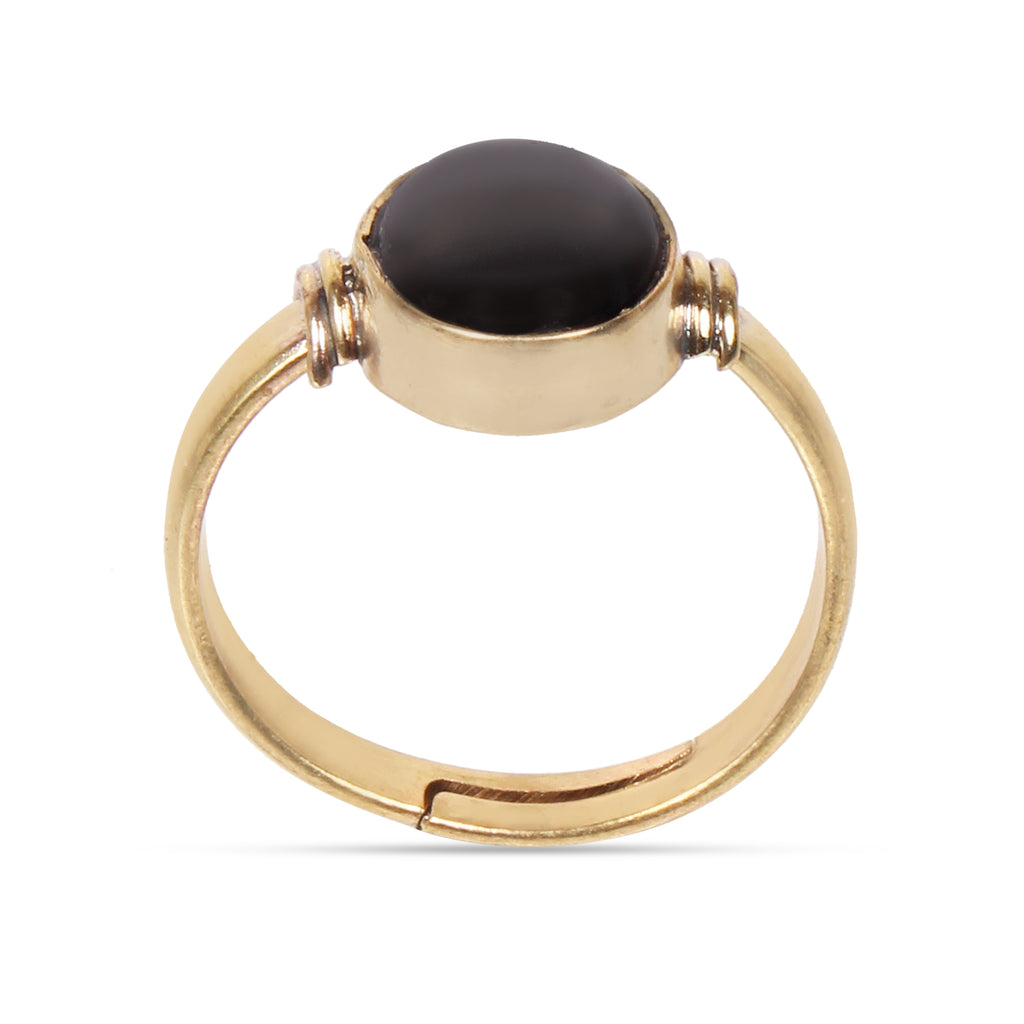 Handmade Gold-Plated Black Sulemani Hakik Stone Oval Black Onyx Agate Statement Ring Astrological Birthstone Jewelry Adjustable Size for man and women