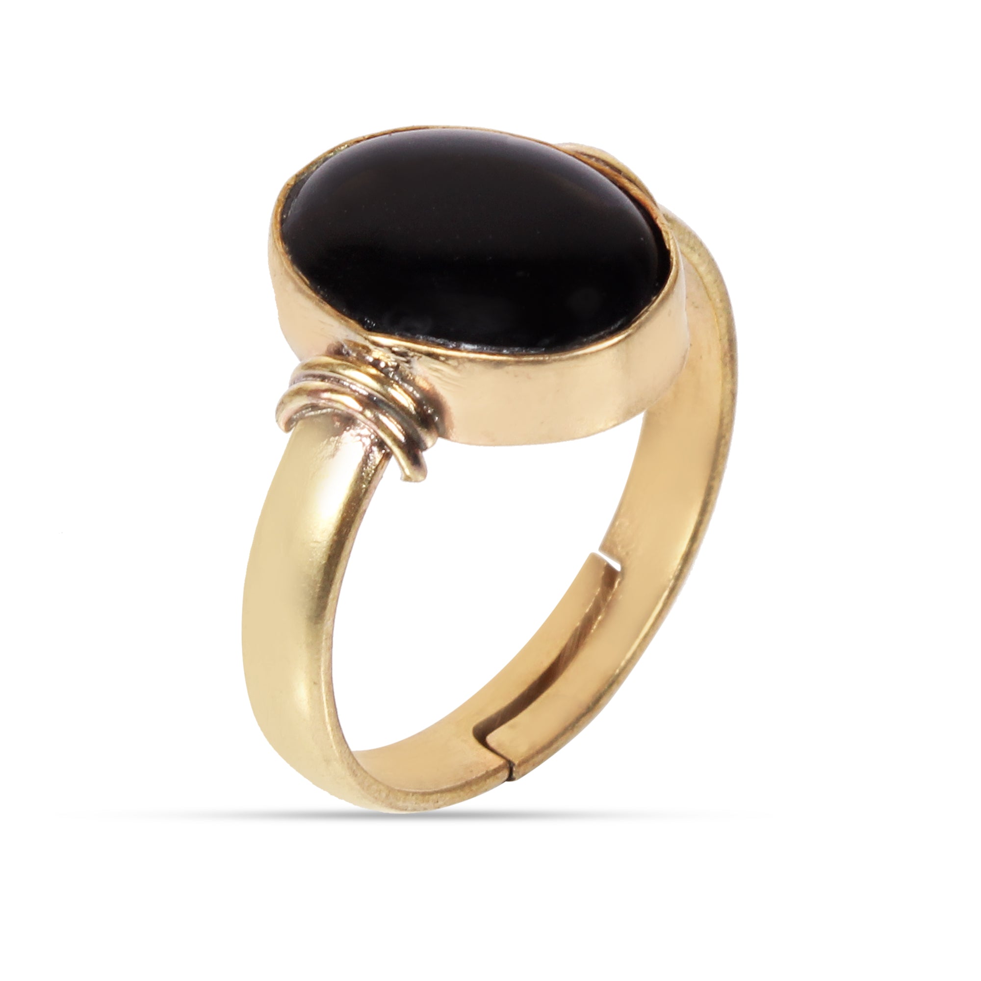 Handmade Gold-Plated Black Sulemani Hakik Stone Oval Black Onyx Agate Statement Ring Astrological Birthstone Jewelry Adjustable Size for man and women