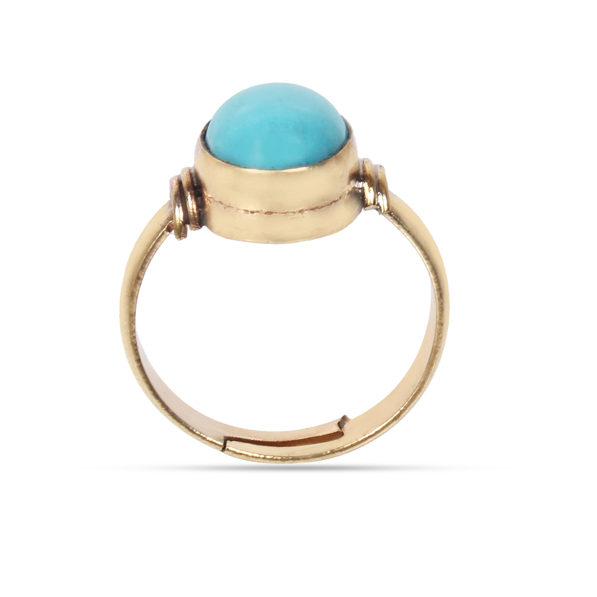Handmade Gold-Plated Natural Turquoise (Firoza) Statement Ring Oval Sleeping Beauty Turquoise Bezel Ring for Men & Women Astrological Birthstone Jewelry Adjustable Size