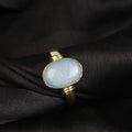 Handmade Oval Aquamarine Gold-Plated Statement Ring Natural Pale Blue Gemstone Boho Jewelry Adjustable Bezel-Set Artisan Ring for Unisex