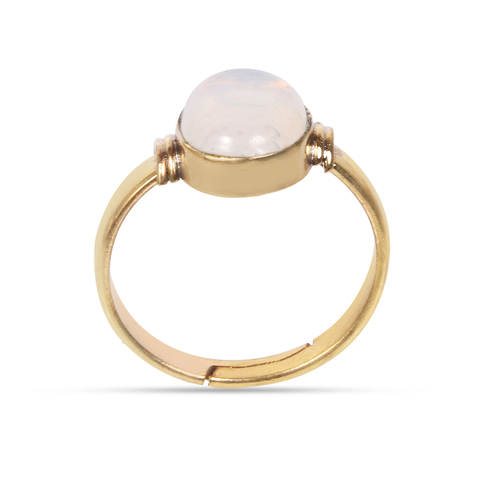 Handmade Oval Aquamarine Gold-Plated Statement Ring Natural Pale Blue Gemstone Boho Jewelry Adjustable Bezel-Set Artisan Ring for Unisex