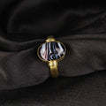 Handcrafted Oval Black Sulemani Hakik Gold-Plated Statement Ring Natural Banded Agate Astrological Jewelry Adjustable Unisex Protective Amulet Ring