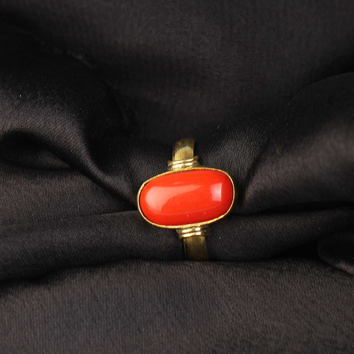 Natural Red Coral (Moonga) Ring Gold Plated Panchdhatu for Astrology adjustable ring for man and women