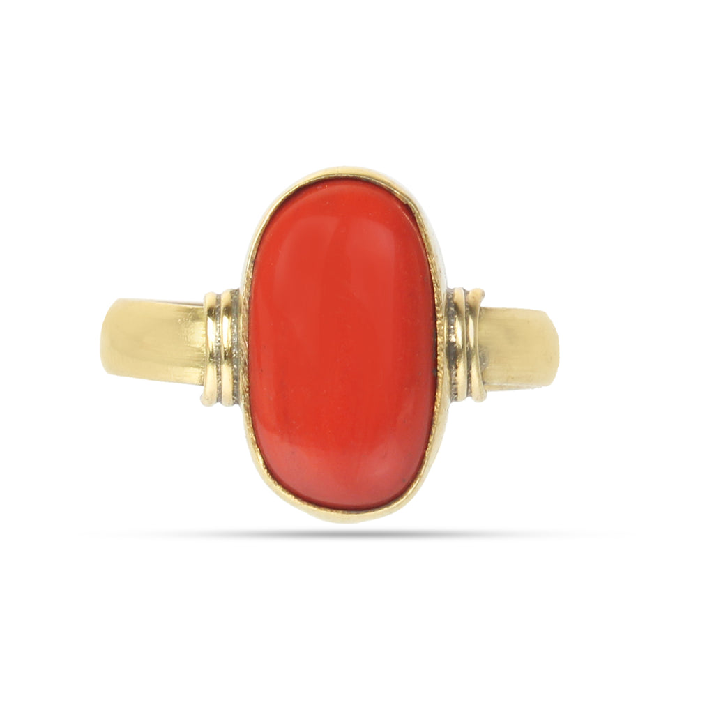 Natural Red Coral (Moonga) Ring Gold Plated Panchdhatu for Astrology adjustable ring for man and women
