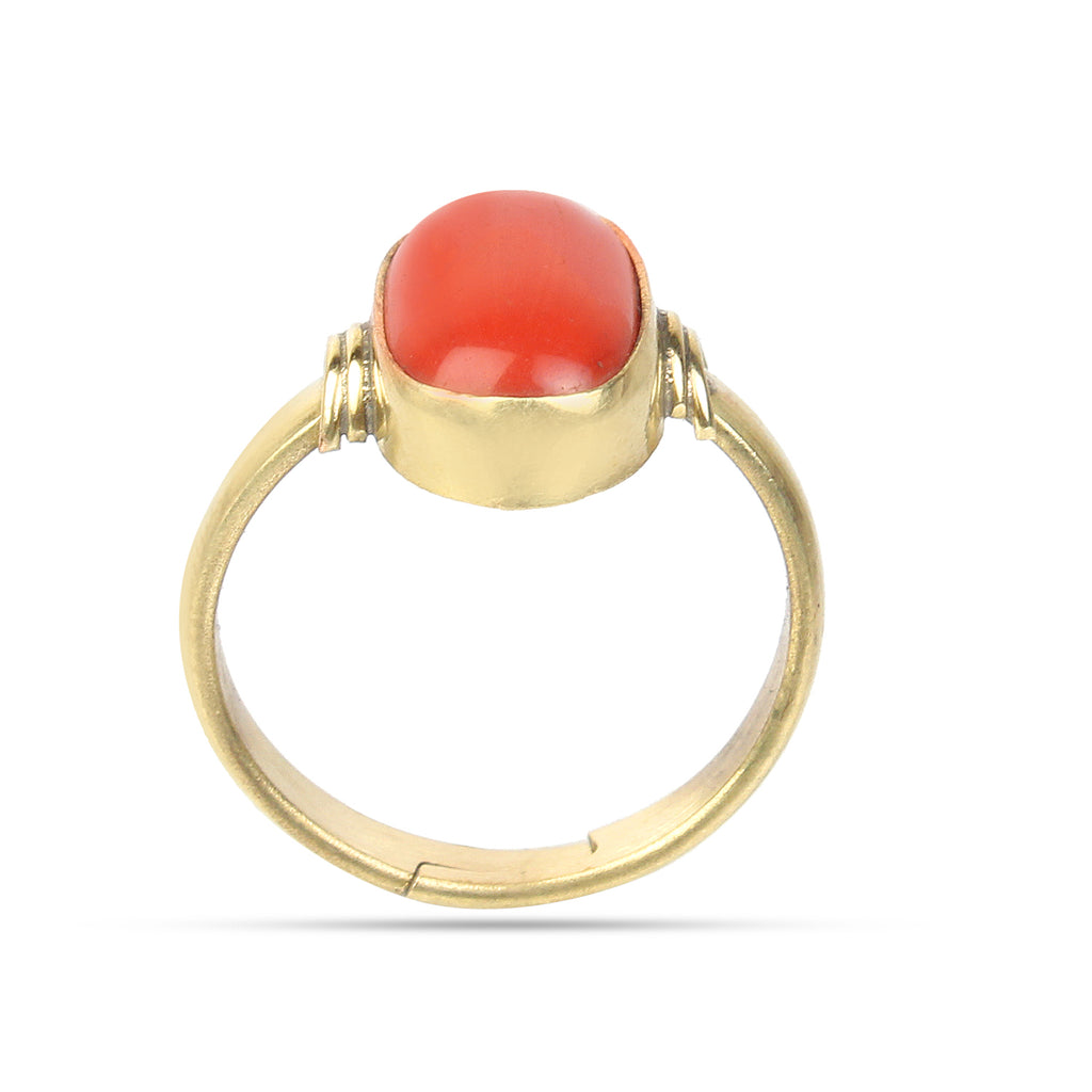 Natural Red Coral (Moonga) Ring Gold Plated Panchdhatu for Astrology adjustable ring for man and women