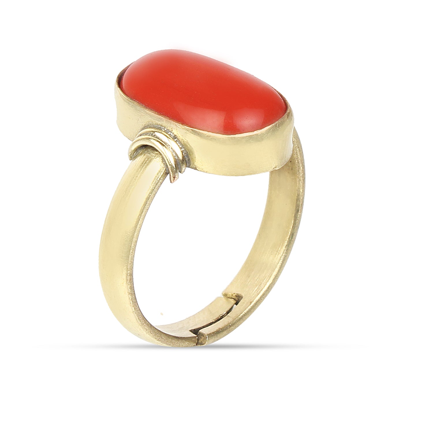 Natural Red Coral (Moonga) Ring Gold Plated Panchdhatu for Astrology adjustable ring for man and women