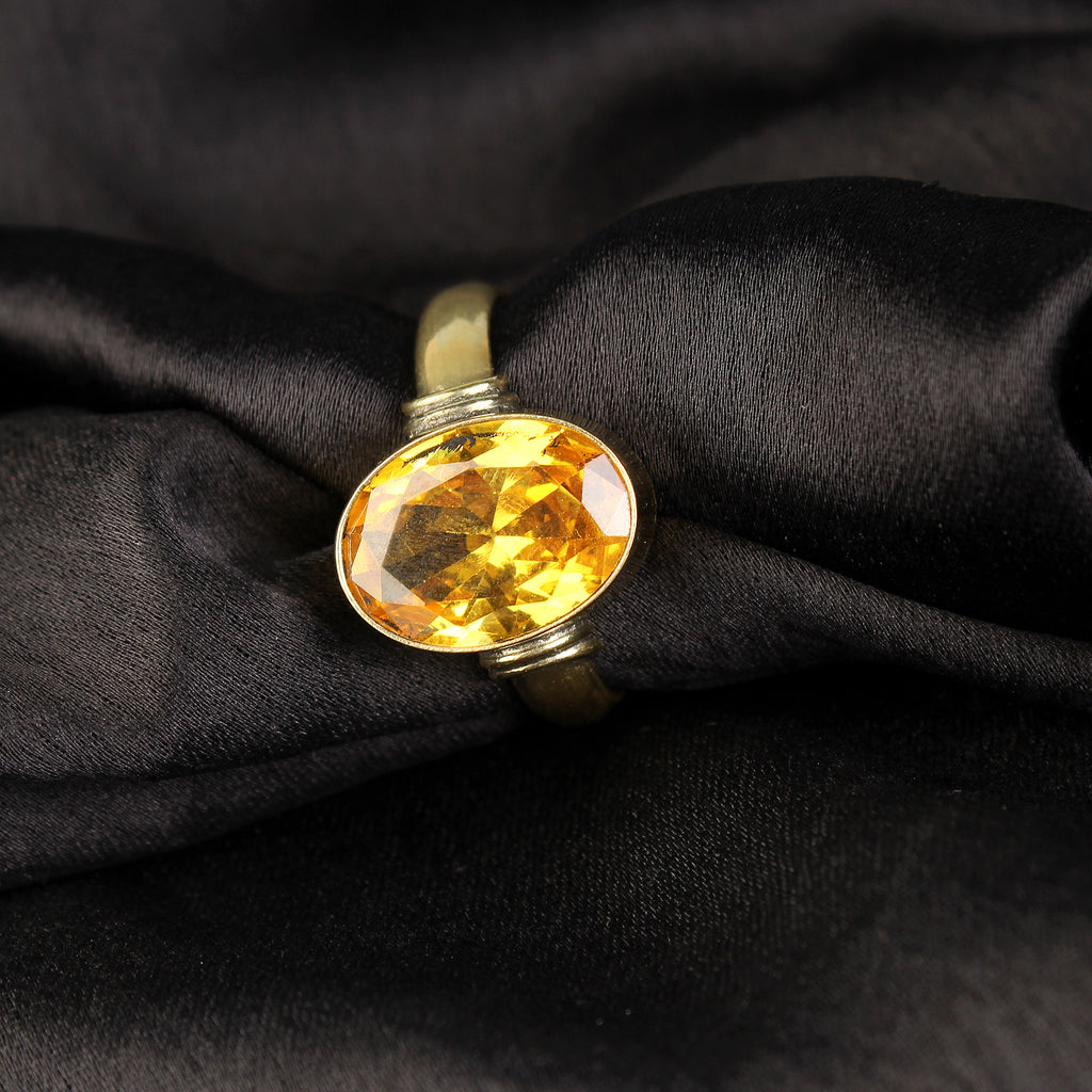 Natural Yellow Sapphire (Pukhraj) Adjustable Ring Handcrafted Gold Plated Panchdhatu Astrological Jewelry for unisex