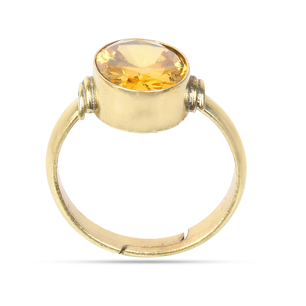 Natural Yellow Sapphire (Pukhraj) Adjustable Ring Handcrafted Gold Plated Panchdhatu Astrological Jewelry for unisex
