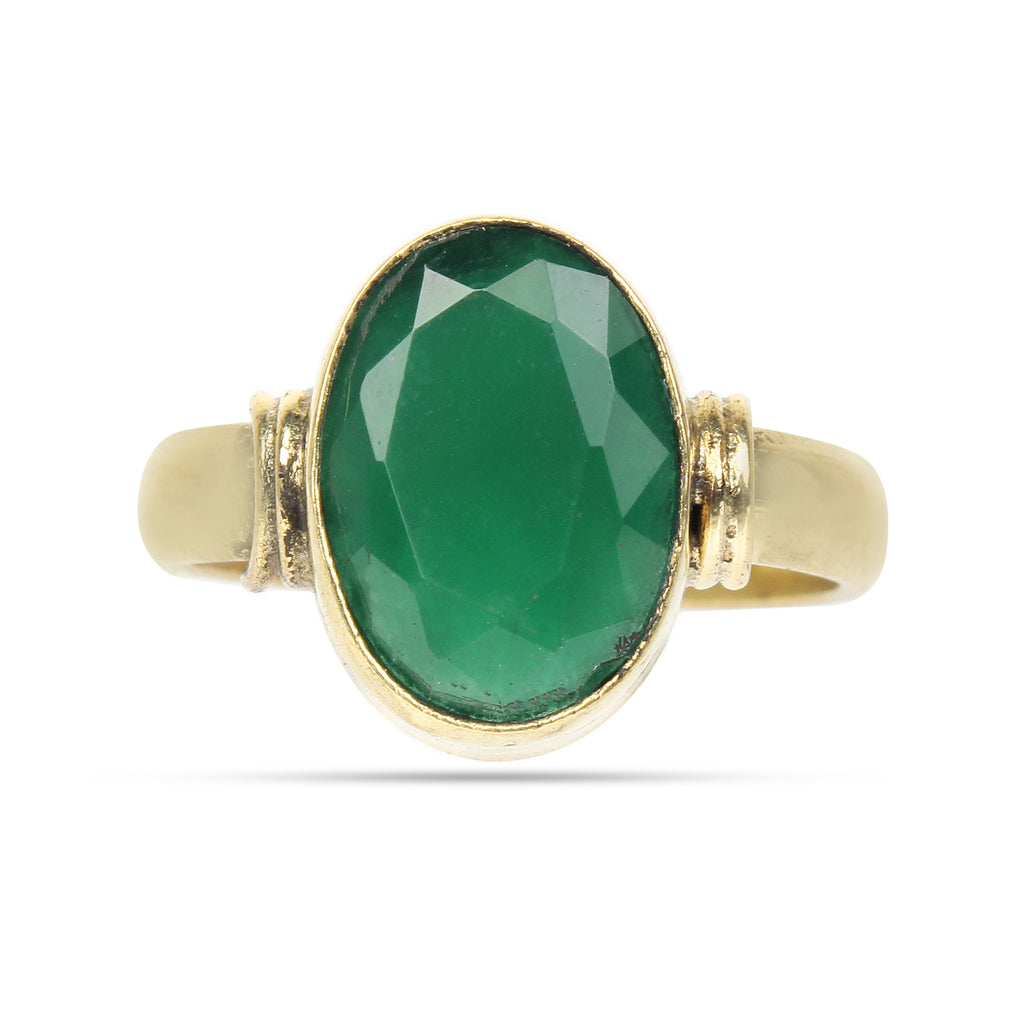 Natural Green Emerald (Panna) Ring in Gold Plated Panchdhatu – Handcrafted Astrological Jewelry Adjustable Ring for Unisex