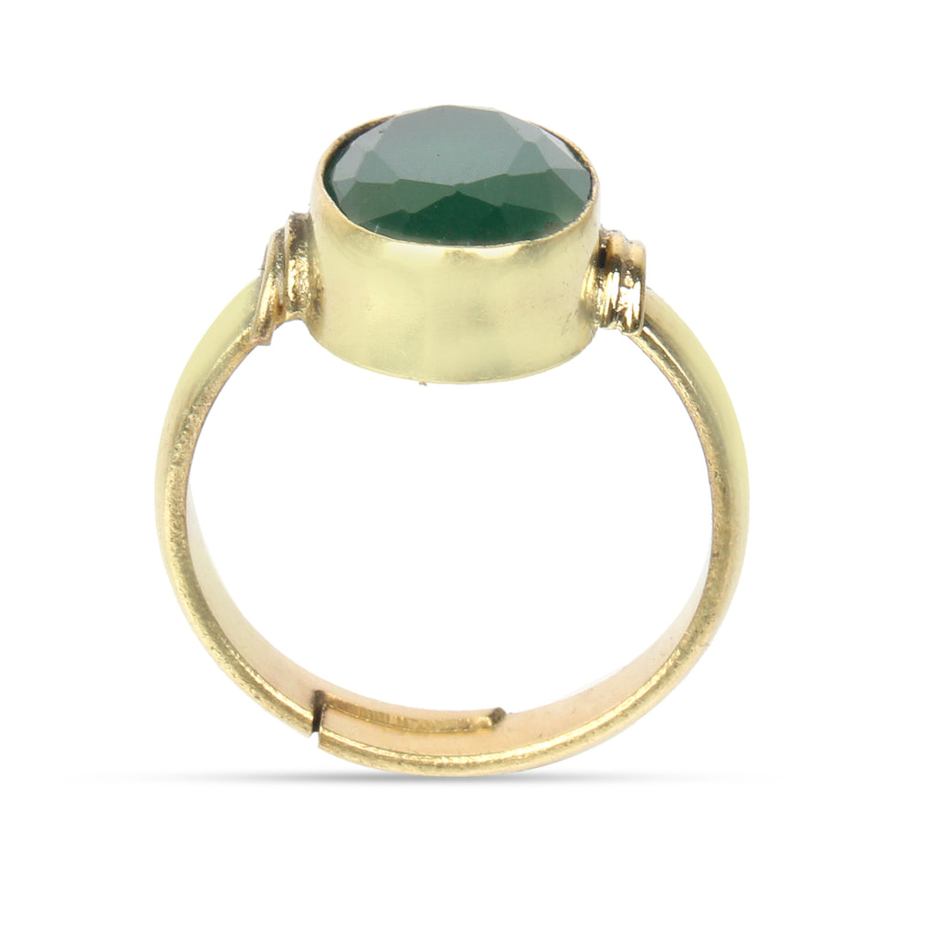 Natural Green Emerald (Panna) Ring in Gold Plated Panchdhatu – Handcrafted Astrological Jewelry Adjustable Ring for Unisex