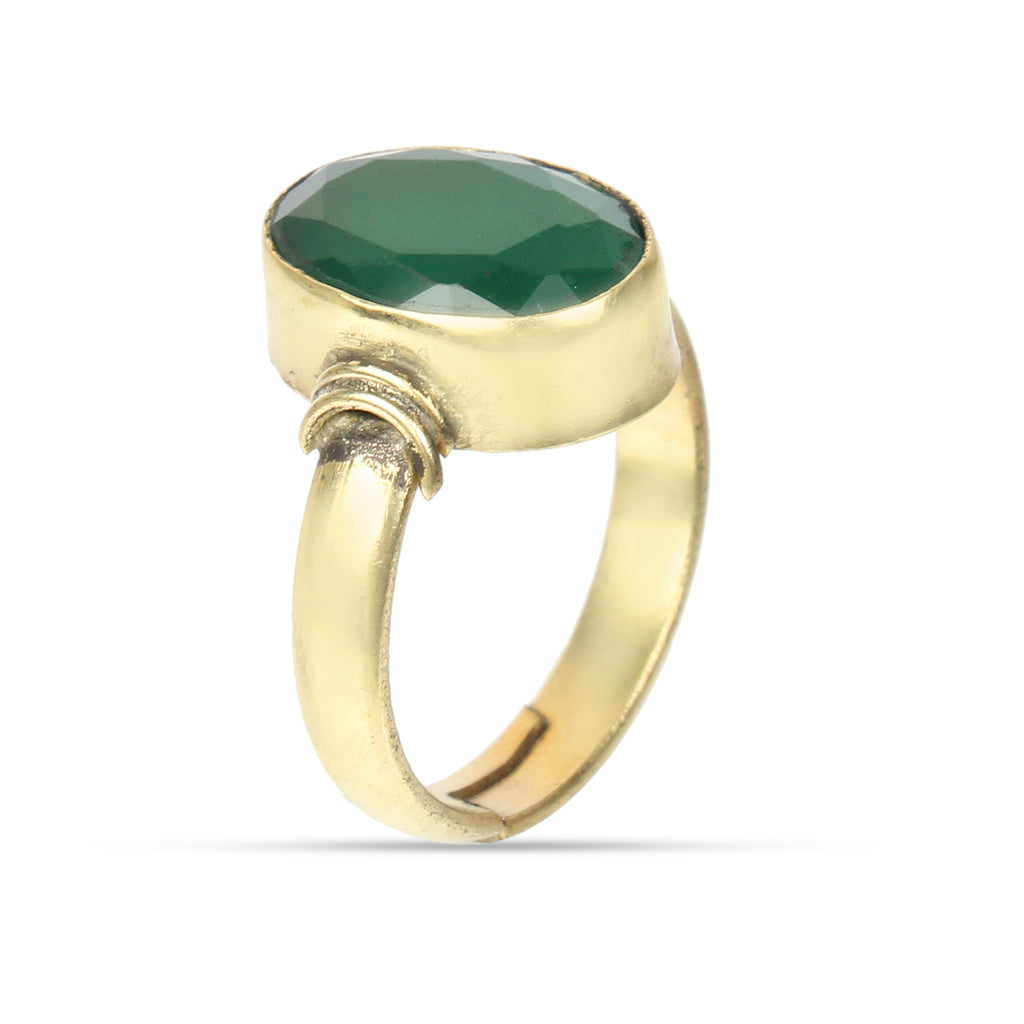 Natural Green Emerald (Panna) Ring in Gold Plated Panchdhatu – Handcrafted Astrological Jewelry Adjustable Ring for Unisex