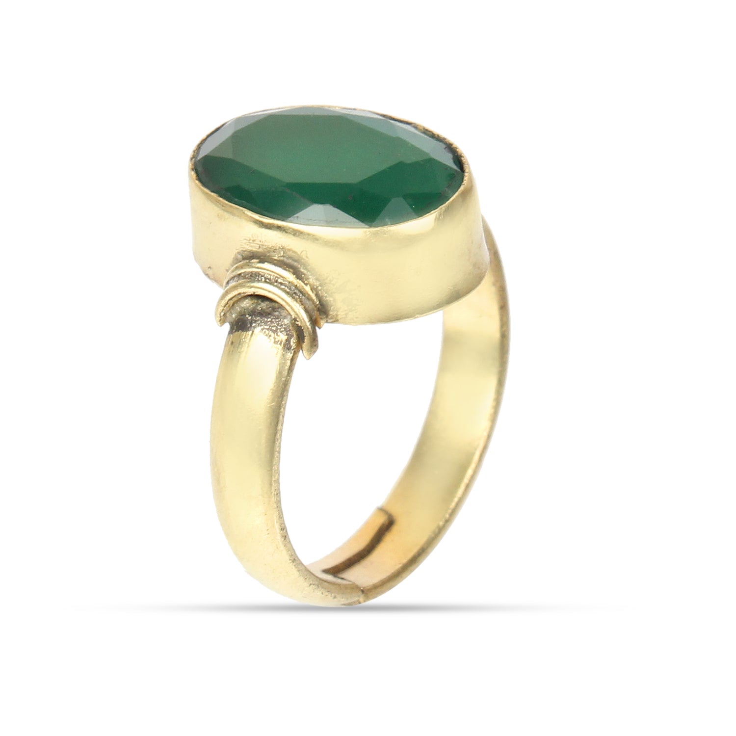 Natural Green Emerald (Panna) Ring in Gold Plated Panchdhatu – Handcrafted Astrological Jewelry Adjustable Ring for Unisex