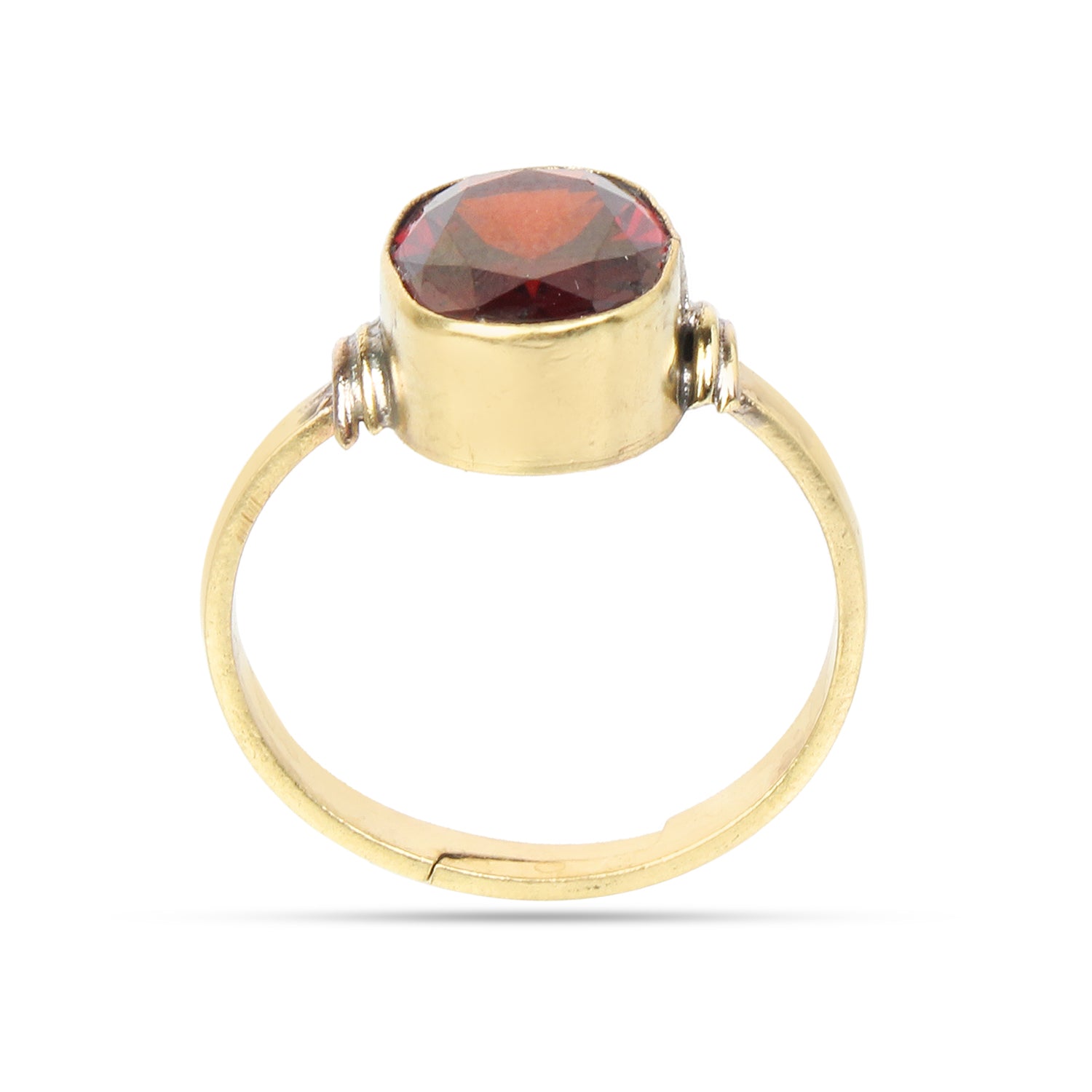 Premium Natural Hessonite Gomed Garnet Gemstone Panchdhatu Oval Cut Adjustable Gold Plated Ring Design for Men and Women