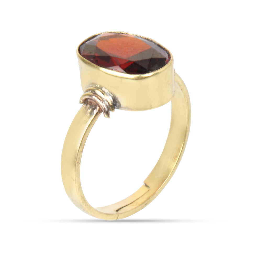 Premium Natural Hessonite Gomed Garnet Gemstone Panchdhatu Oval Cut Adjustable Gold Plated Ring Design for Men and Women