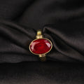 Premium Natural Ruby (Manik) Gemstone Ring in Gold-Plated Panchdhatu – Oval, Adjustable Birthstone Ring for Vedic Astrology (Men & Women)
