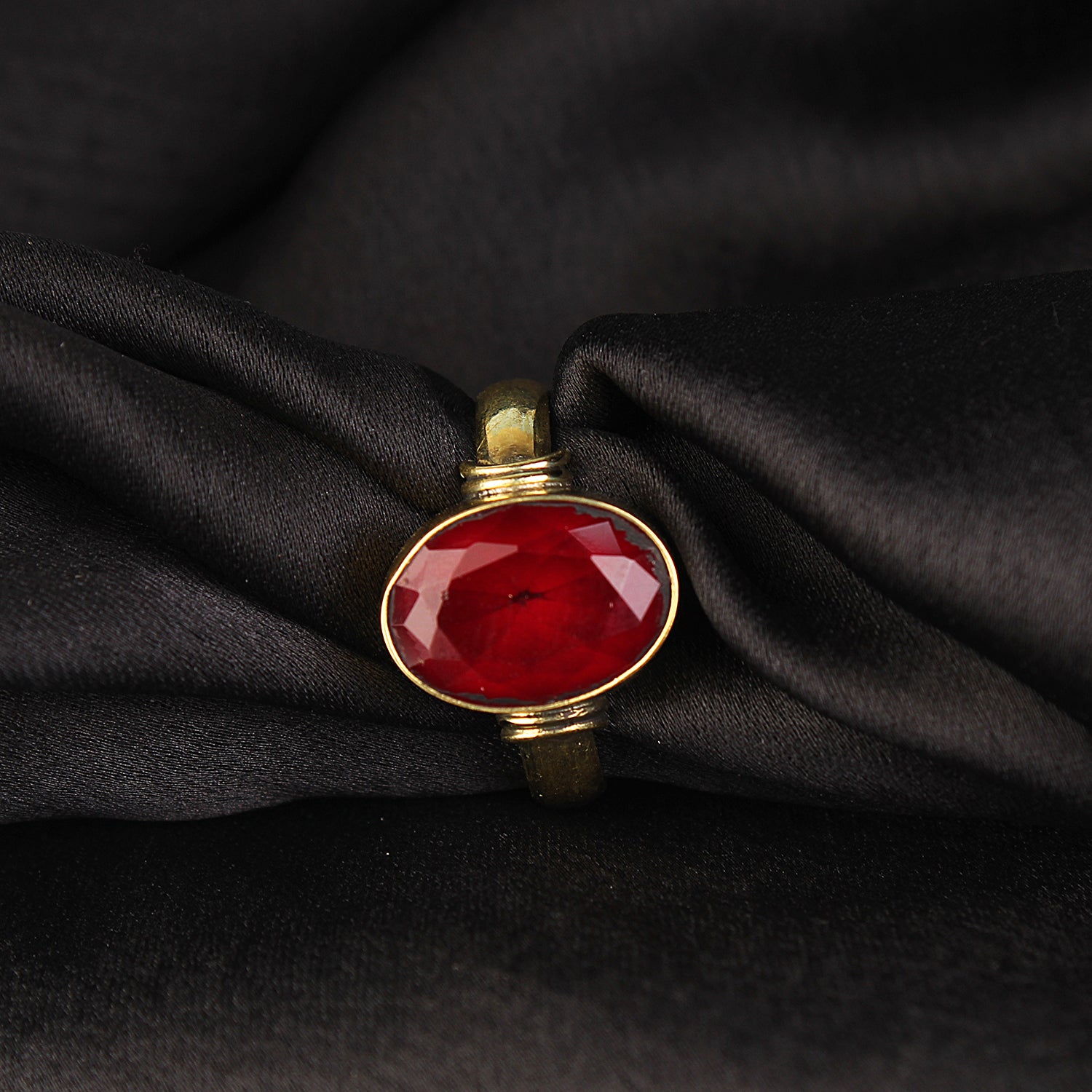 Premium Natural Ruby (Manik) Gemstone Ring in Gold-Plated Panchdhatu – Oval, Adjustable Birthstone Ring for Vedic Astrology (Men & Women)