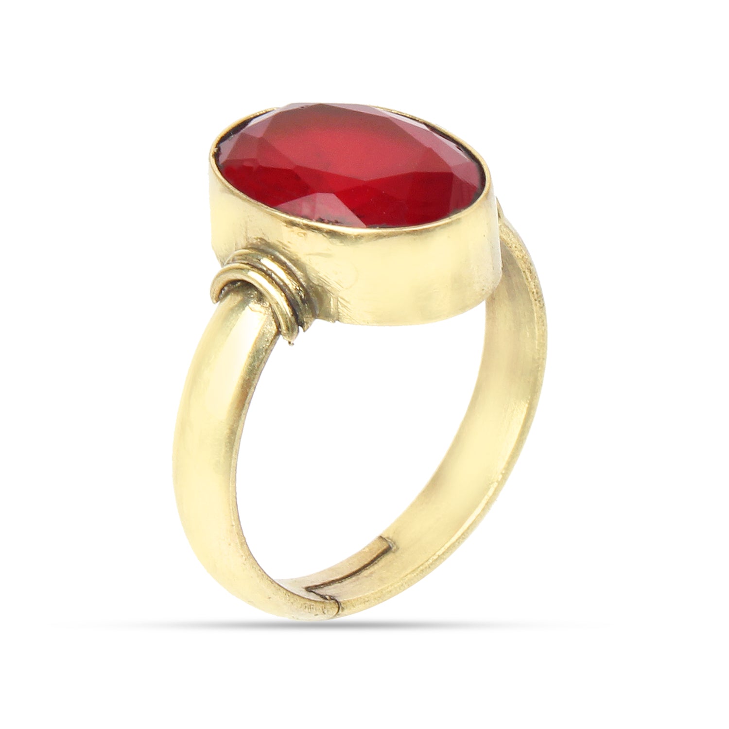 Premium Natural Ruby (Manik) Gemstone Ring in Gold-Plated Panchdhatu – Oval, Adjustable Birthstone Ring for Vedic Astrology (Men & Women)