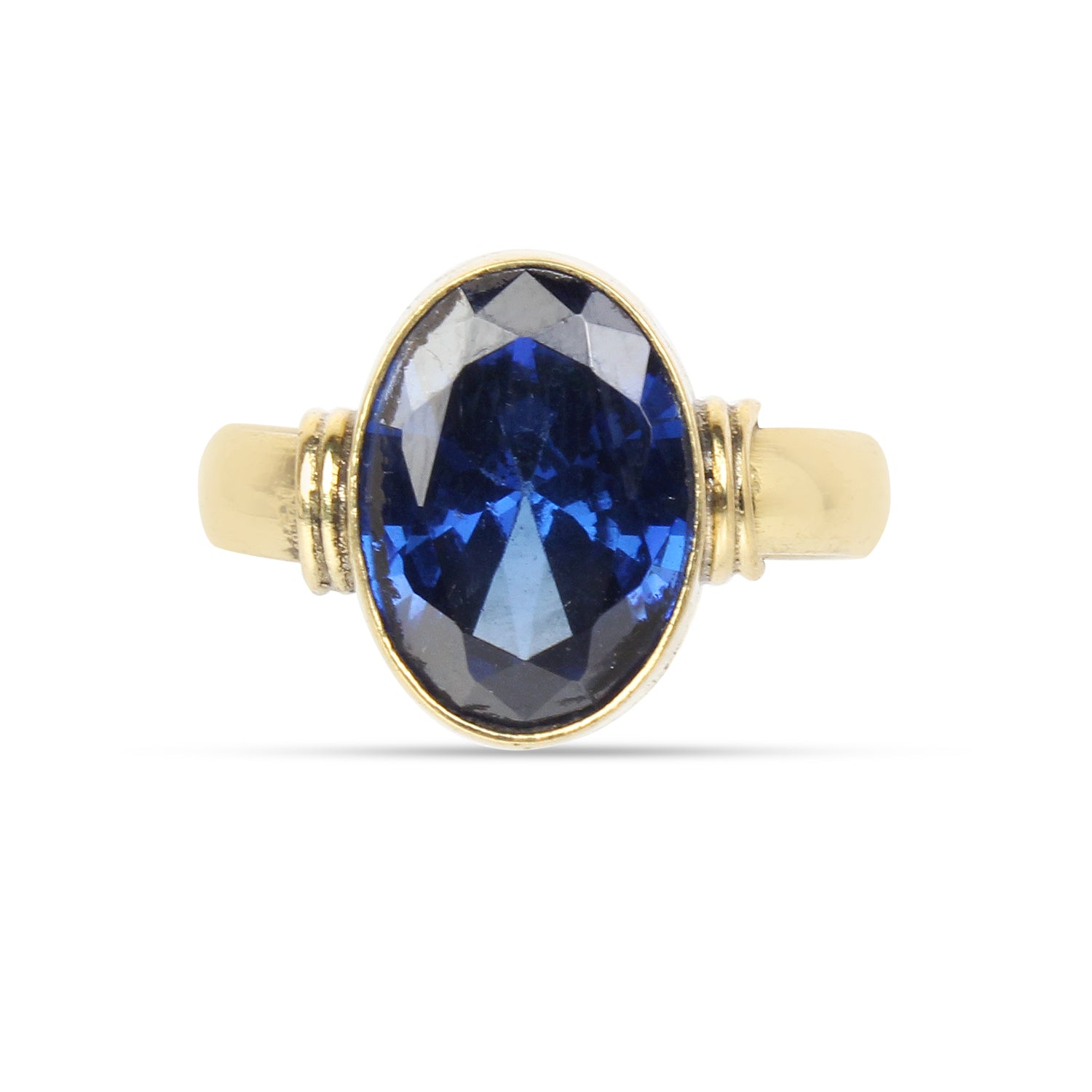 Natural Blue Sapphire (Neelam) Gemstone Ring in Gold-Plated Panchdhatu – Oval Cut, Astrological Adjustable Birthstone Ring for Men and Women (Unisex)
