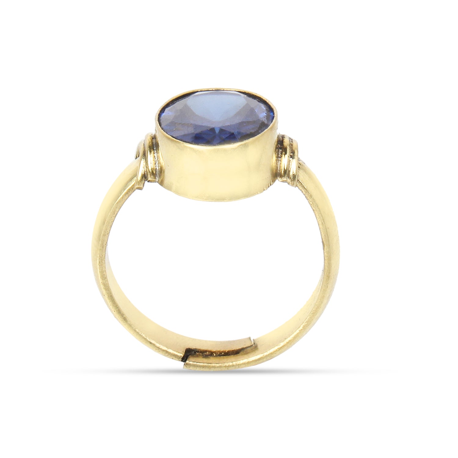 Natural Blue Sapphire (Neelam) Gemstone Ring in Gold-Plated Panchdhatu – Oval Cut, Astrological Adjustable Birthstone Ring for Men and Women (Unisex)
