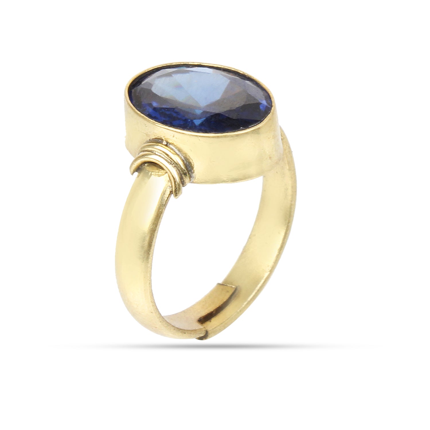 Natural Blue Sapphire (Neelam) Gemstone Ring in Gold-Plated Panchdhatu – Oval Cut, Astrological Adjustable Birthstone Ring for Men and Women (Unisex)