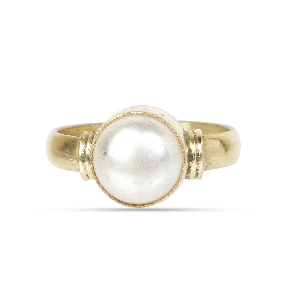 Natural Pearl (Moti) Gemstone Ring in Gold-Plated Panchdhatu – Smooth Round Cut, Adjustable Birthstone Ring for Peace of Mind & Vedic Astrology (Men & Women)