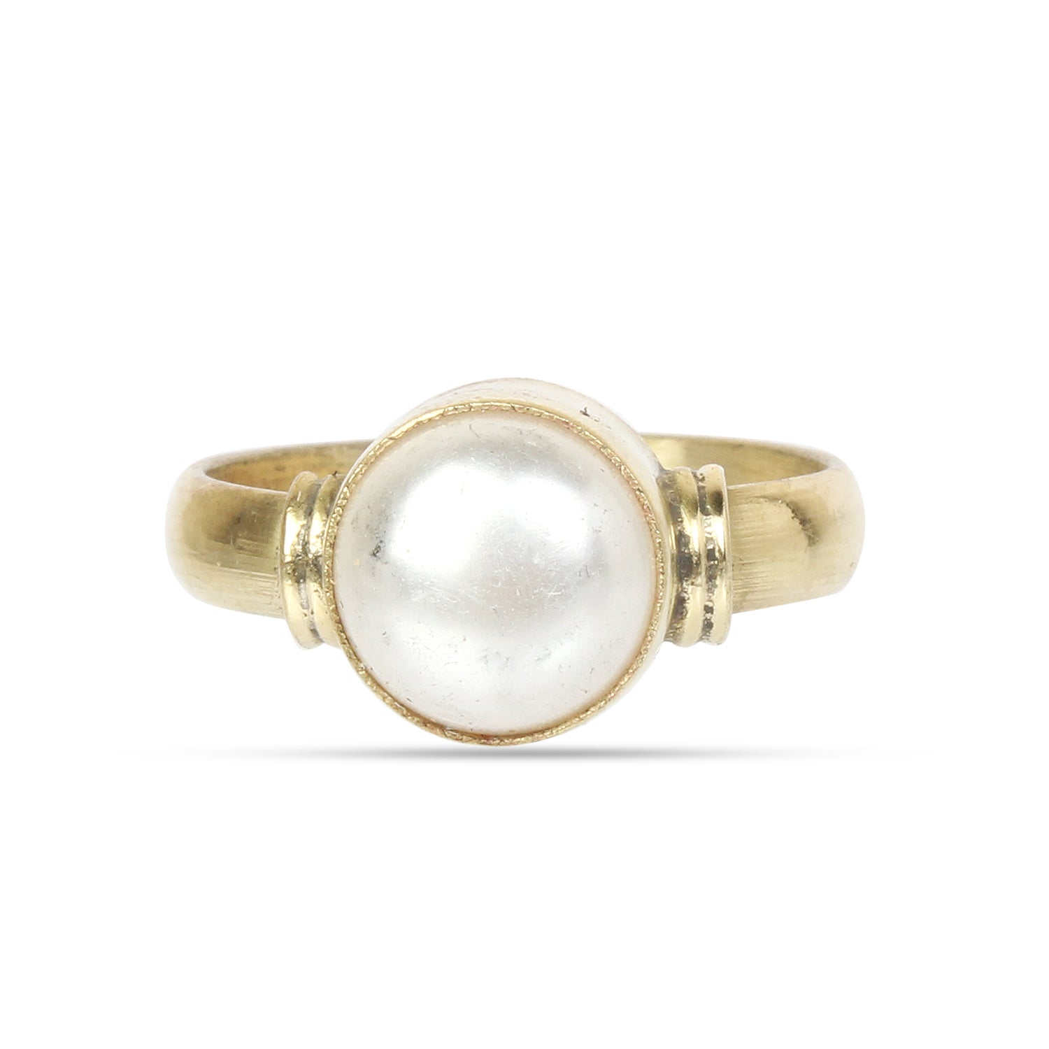 Natural Pearl (Moti) Gemstone Ring in Gold-Plated Panchdhatu – Smooth Round Cut, Adjustable Birthstone Ring for Peace of Mind & Vedic Astrology (Men & Women)