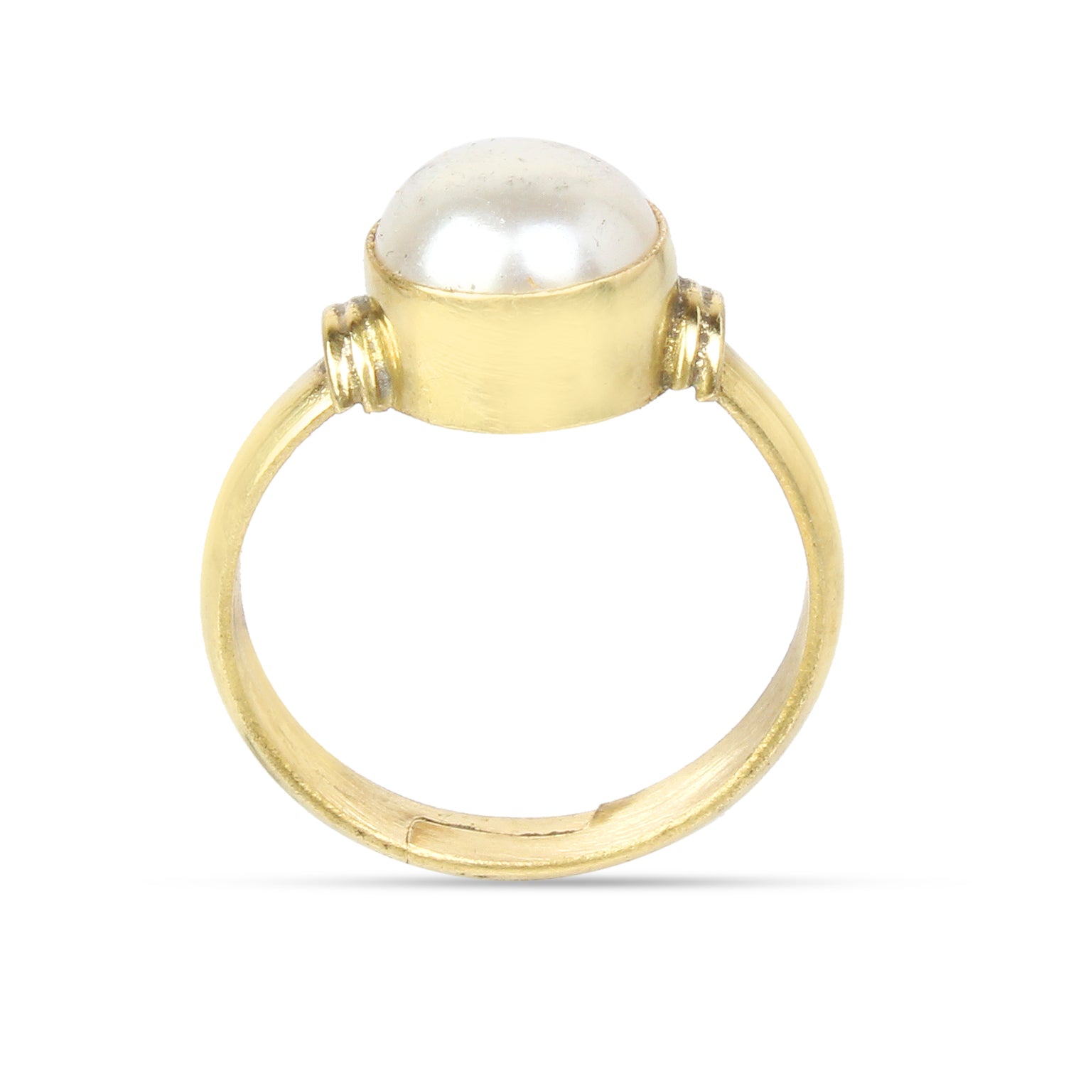 Natural Pearl (Moti) Gemstone Ring in Gold-Plated Panchdhatu – Smooth Round Cut, Adjustable Birthstone Ring for Peace of Mind & Vedic Astrology (Men & Women)