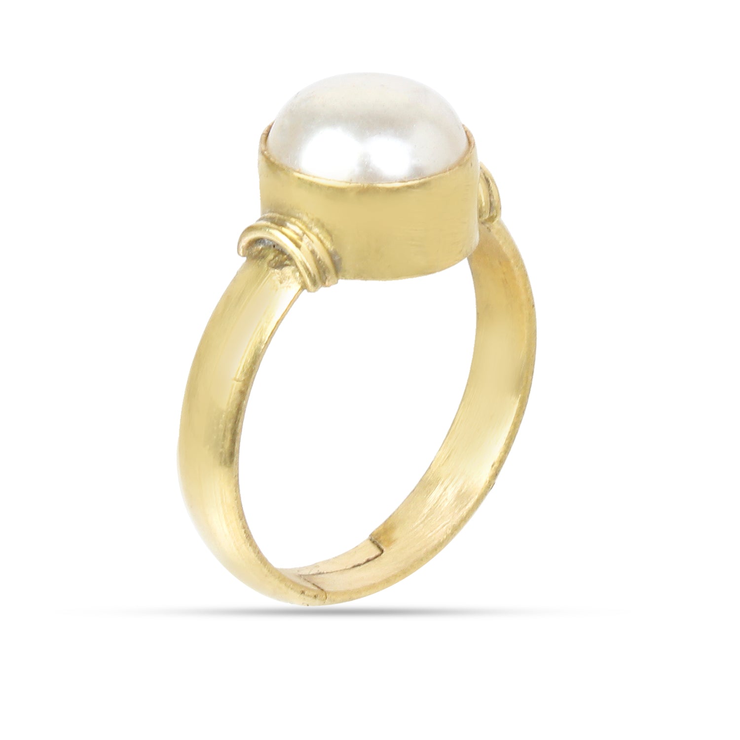 Natural Pearl (Moti) Gemstone Ring in Gold-Plated Panchdhatu – Smooth Round Cut, Adjustable Birthstone Ring for Peace of Mind & Vedic Astrology (Men & Women)