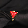 Astrology Triangular Red Coral Unisex Ring – Natural Energized Munga Gemstone, Adjustable Gold-Finish Band, Protective Birthstone for Confidence, Wealth, and Marital Harmony