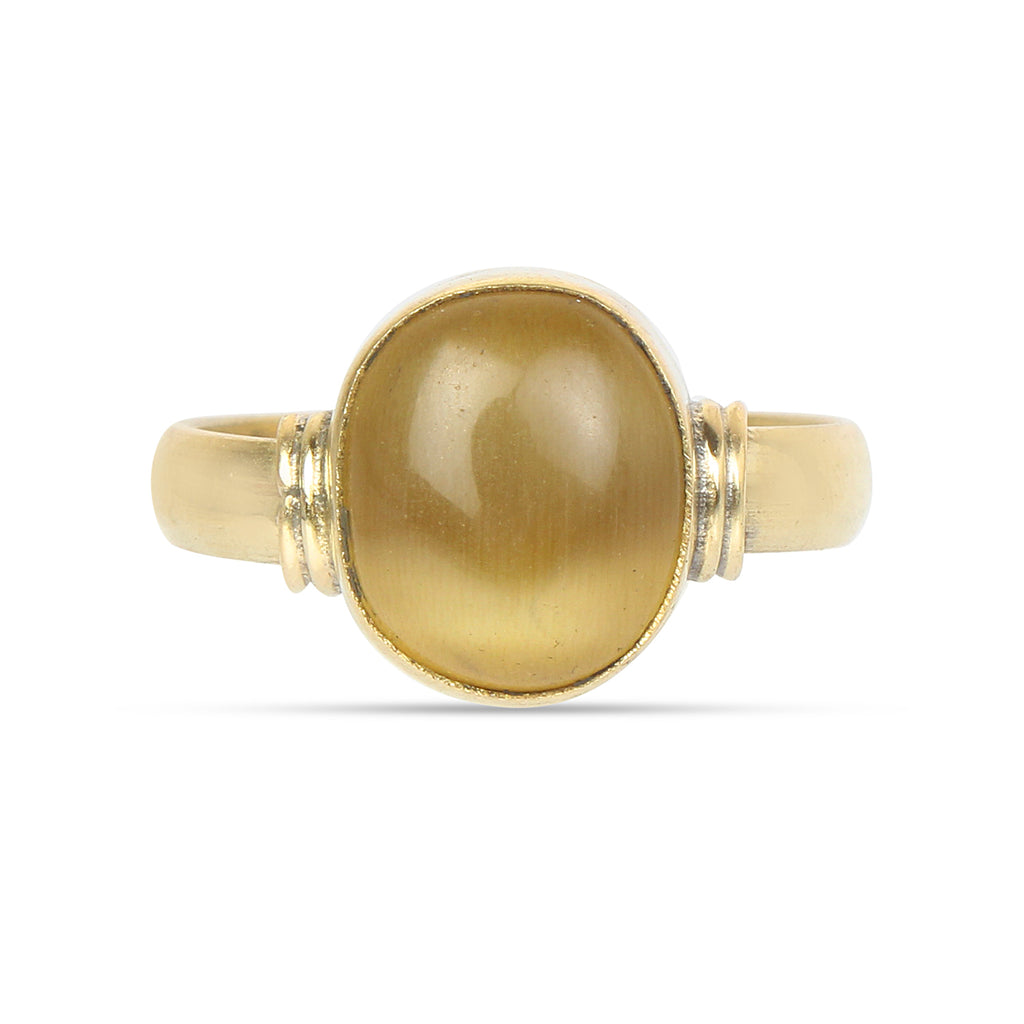 Premium Natural Cat’s Eye (Lehsunia) Gemstone Ring in Gold-Plated Chrysoberyl Cabochon, Adjustable Astrological Birthstone Ring for Ketu Remedies (Men & Women)