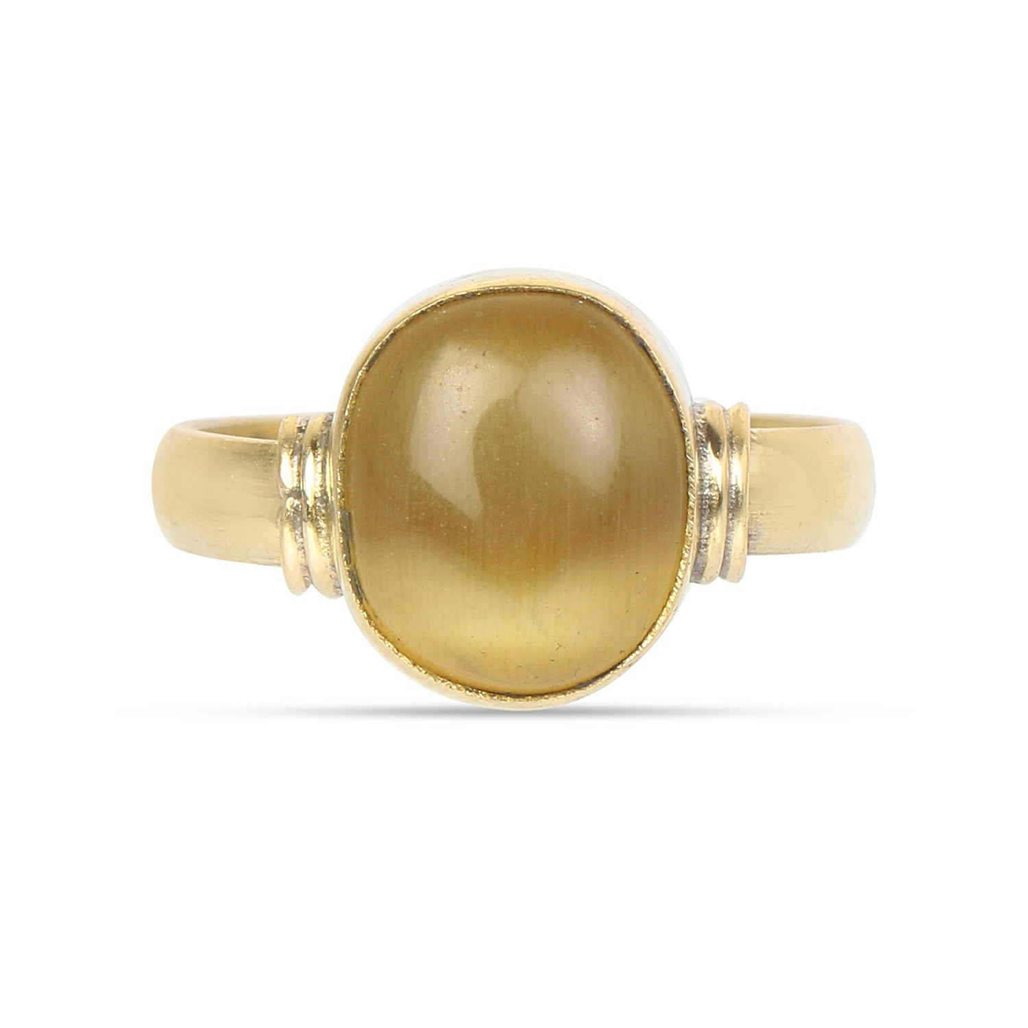 Premium Natural Cat’s Eye (Lehsunia) Gemstone Ring in Gold-Plated Chrysoberyl Cabochon, Adjustable Astrological Birthstone Ring for Ketu Remedies (Men & Women)