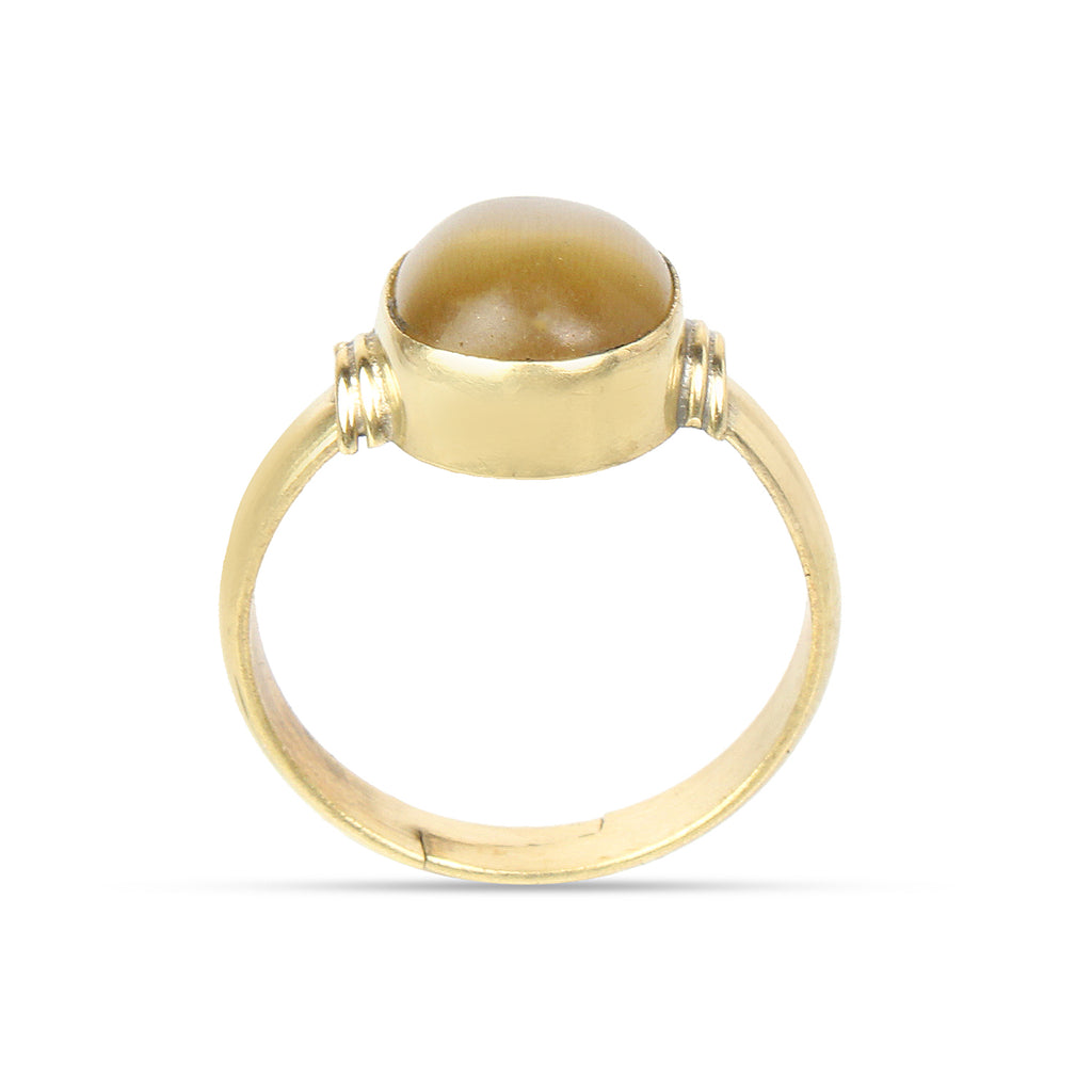 Premium Natural Cat’s Eye (Lehsunia) Gemstone Ring in Gold-Plated Chrysoberyl Cabochon, Adjustable Astrological Birthstone Ring for Ketu Remedies (Men & Women)