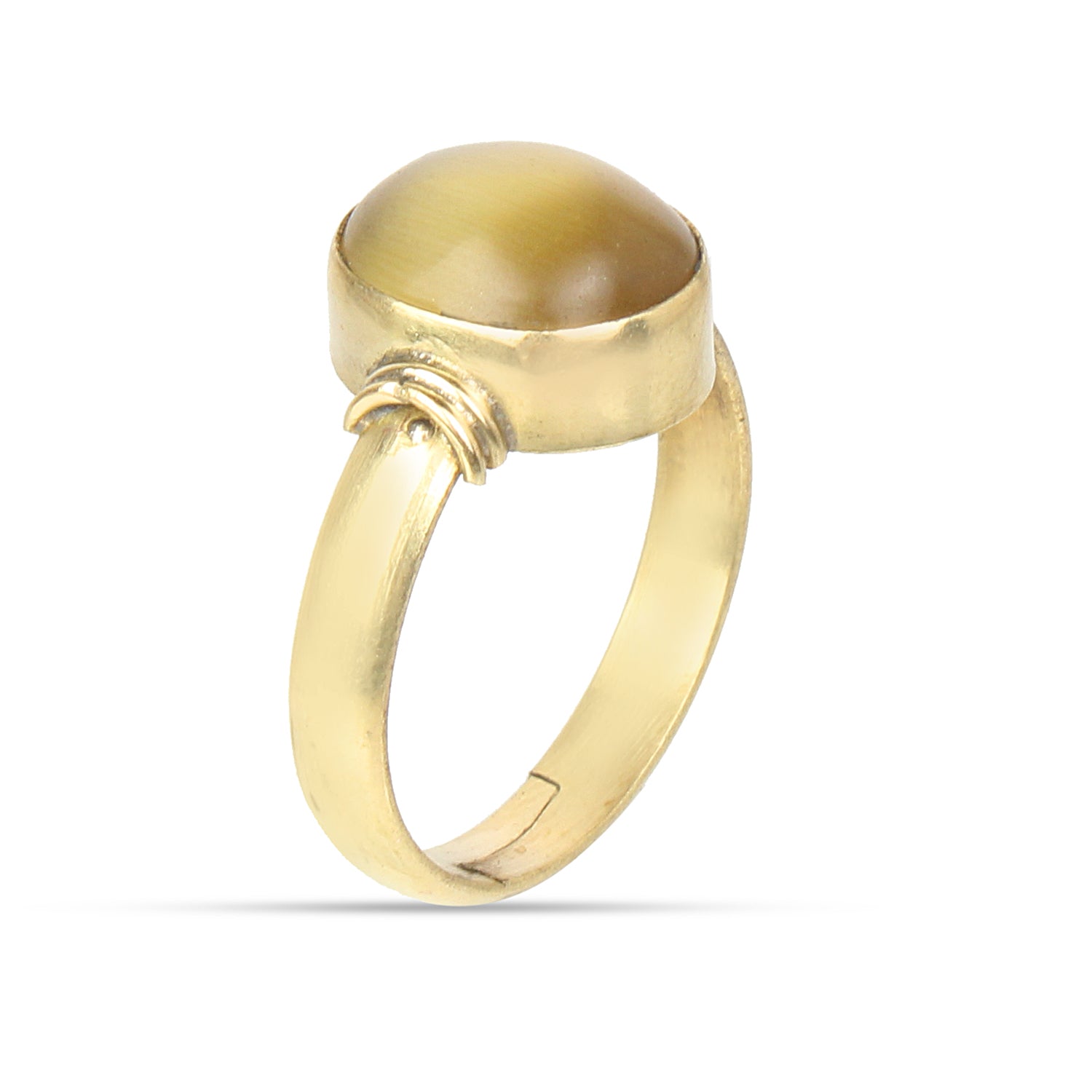 Premium Natural Cat’s Eye (Lehsunia) Gemstone Ring in Gold-Plated Chrysoberyl Cabochon, Adjustable Astrological Birthstone Ring for Ketu Remedies (Men & Women)