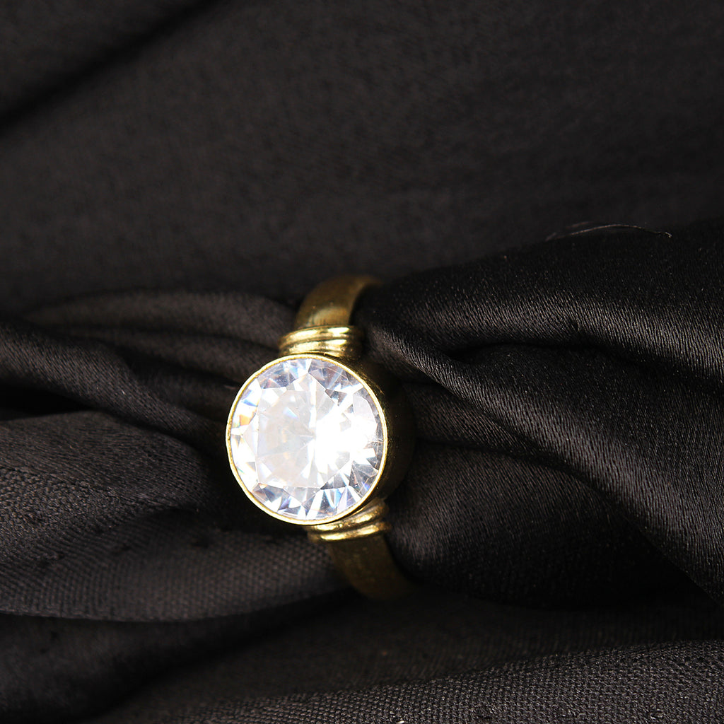 Premium Natural White Zircon (Jarkan) Gemstone Gold-Plated Ring Brilliant Round Cut, Adjustable Astrological Birthstone Ring for Venus (Men & Women)