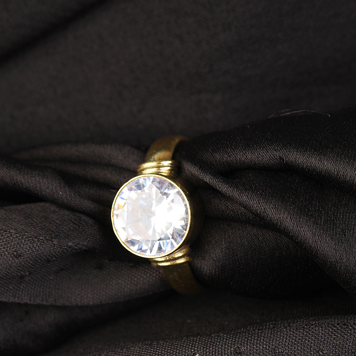 Premium Natural White Zircon (Jarkan) Gemstone Gold-Plated Ring Brilliant Round Cut, Adjustable Astrological Birthstone Ring for Venus (Men & Women)