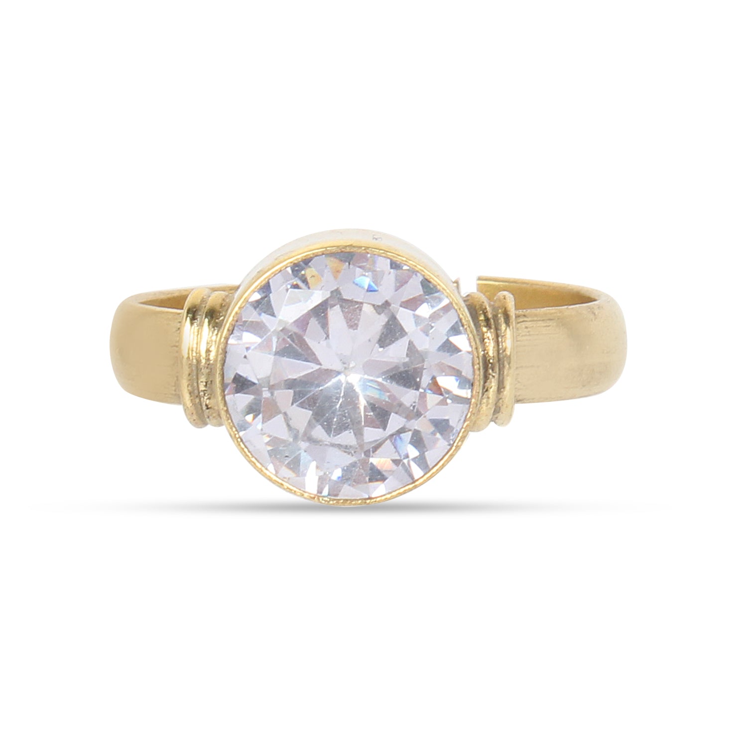 Premium Natural White Zircon (Jarkan) Gemstone Gold-Plated Ring Brilliant Round Cut, Adjustable Astrological Birthstone Ring for Venus (Men & Women)