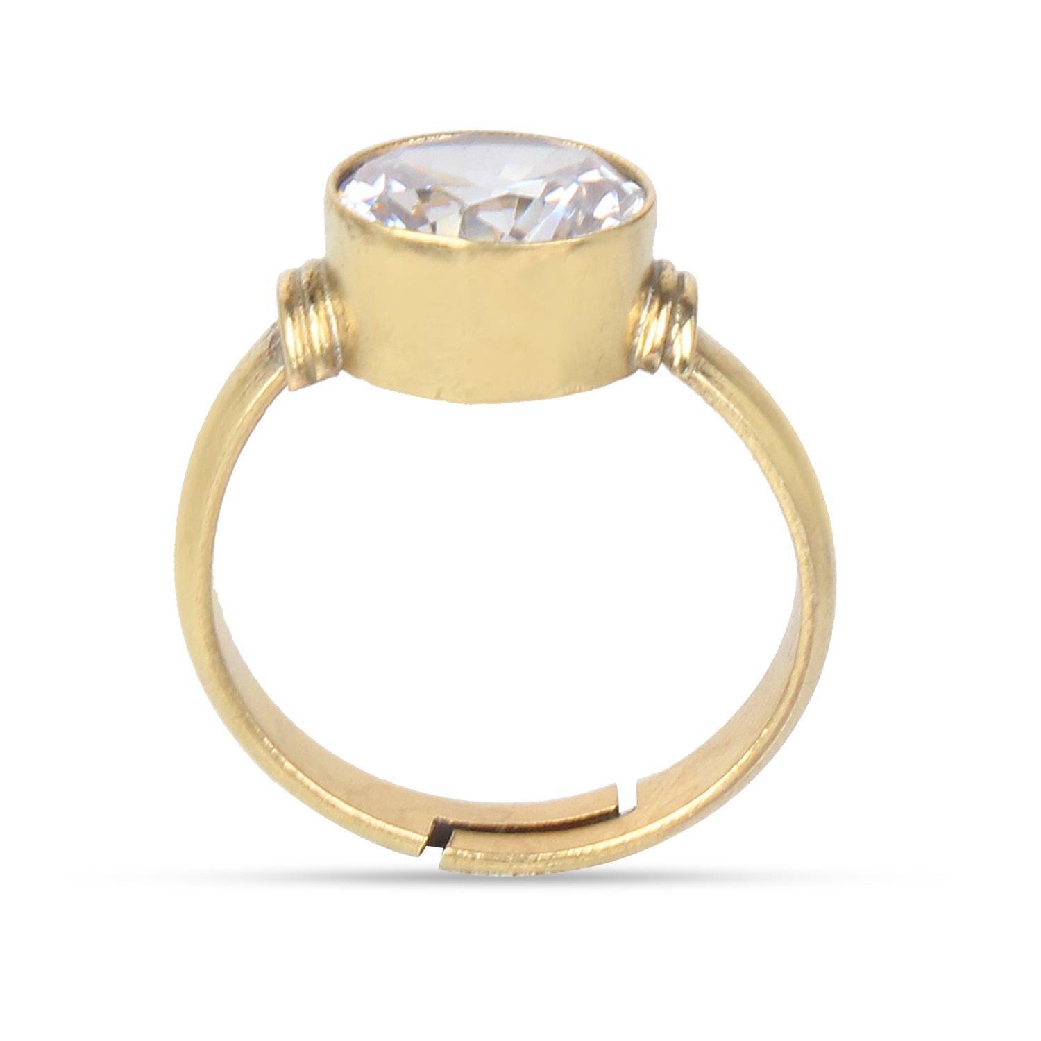 Premium Natural White Zircon (Jarkan) Gemstone Gold-Plated Ring Brilliant Round Cut, Adjustable Astrological Birthstone Ring for Venus (Men & Women)