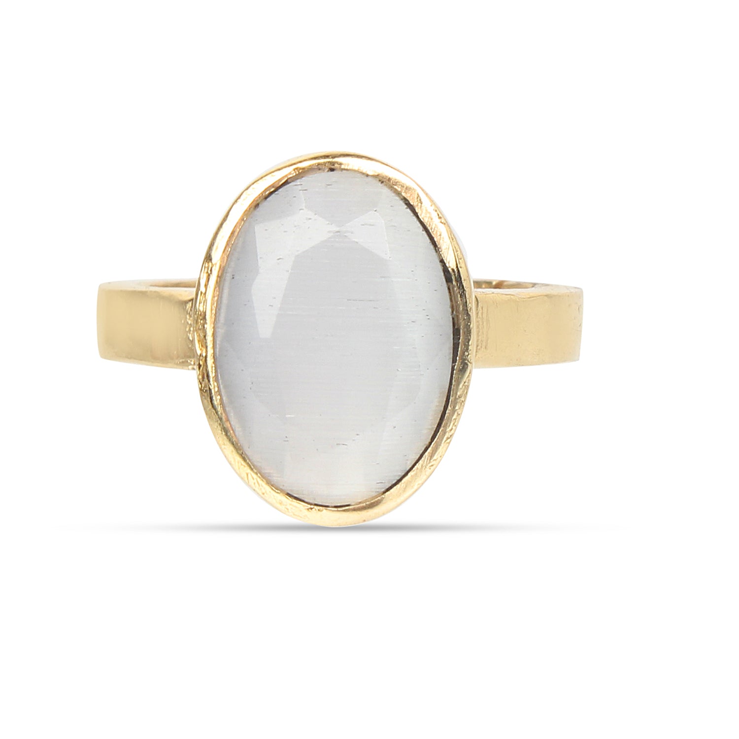 Premium Natural White Moonstone (Chandrakant) Gemstone Ring Gold-Plated Panchdhatu Oval Cabochon, Adjustable Astrological Birthstone Ring for Moon (Men & Women)