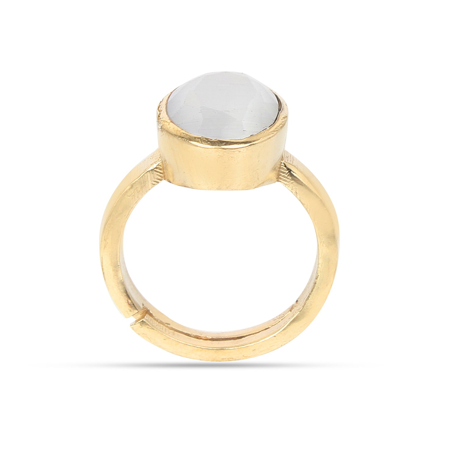 Premium Natural White Moonstone (Chandrakant) Gemstone Ring Gold-Plated Panchdhatu Oval Cabochon, Adjustable Astrological Birthstone Ring for Moon (Men & Women)