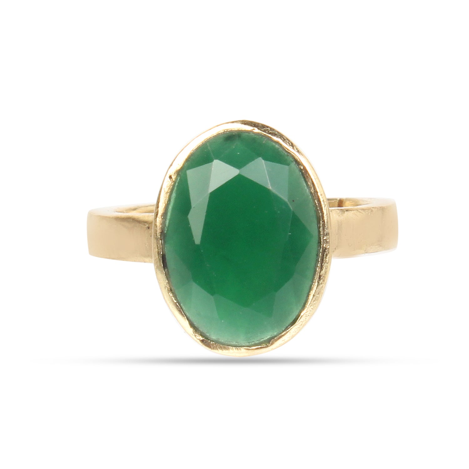 Natural Emerald (Panna) Gemstone Gold-Plated Ring Panchdhatu Oval Faceted Cut, Adjustable Astrological Birthstone Ring for Mercury (Men & Women)
